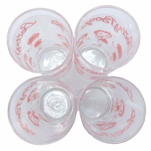 Betty Boop Pink Drinking Frosted Glasses Set Of 4 10 Oz Slim 1988 Vintage - Picture 4 of 8